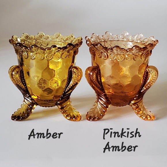 Vntg "Forget Me Not" Amber Pinkish Glass Toothpick Holder by Degenhart - Picture 7 of 10
